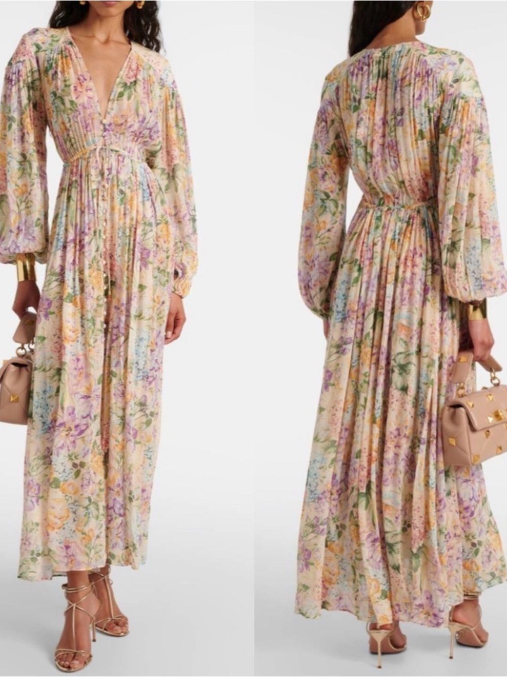Zimmermann gathered floral-print silk-crepe maxi dress size 0/us size 4